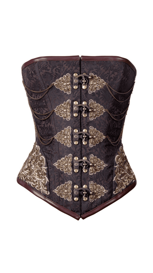 Naughty Kitten Clothing Shaylee Embroidered Chain Corset Front View