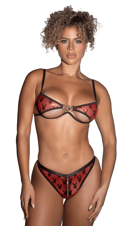 Naughty Kitten Clothing Playboy Shimmer Bunny Set Red Front View Women's Lingerie