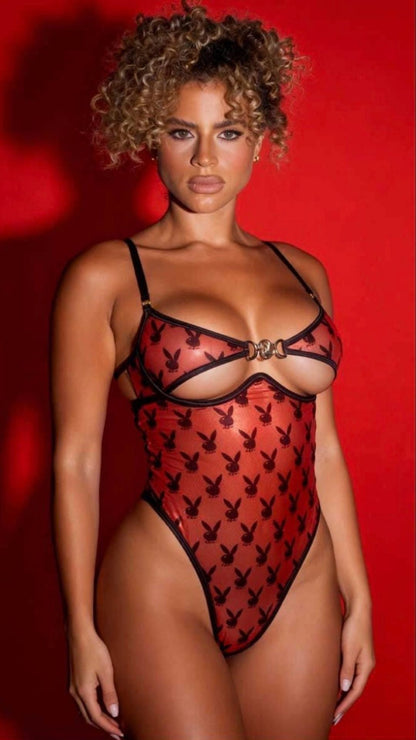 Naughty Kitten Clothing Shimmer Bunny Teddy Front View Playboy Women's Lingerie