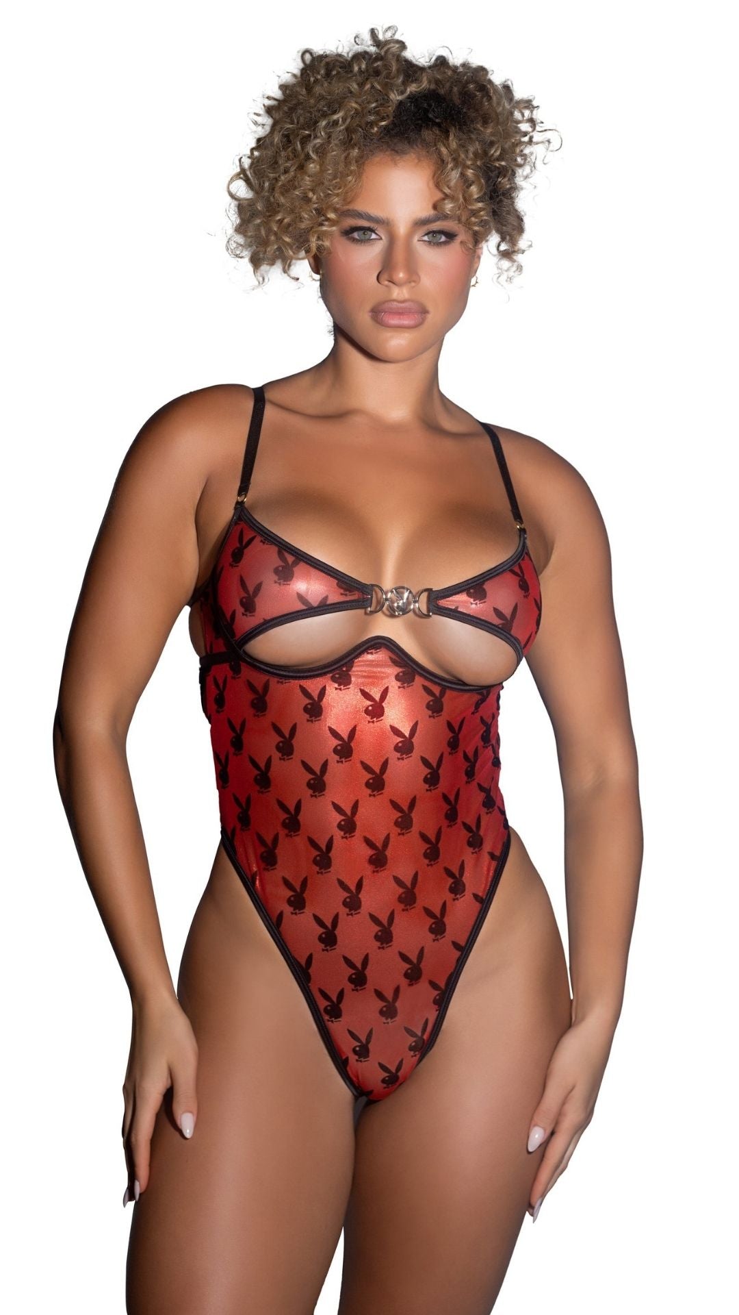 Naughty Kitten Clothing Shimmer Bunny Teddy Front View Playboy Women's Lingerie