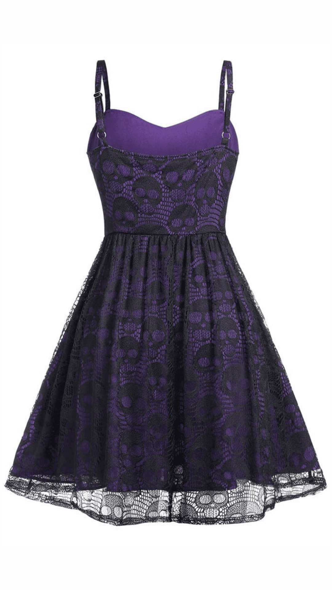 Naughty Kitten Clothing Skull Lace Strappy Slip Dress Rear View Purple Women's Alternative Gothic Wear