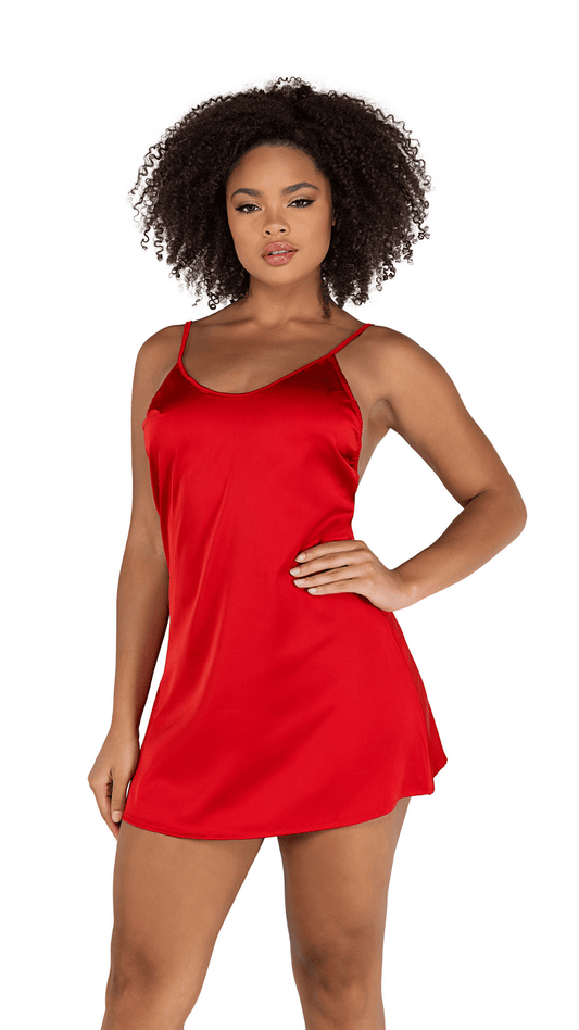 Naughty Kitten Clothing Soft Satin Chemise Red Front View Lingerie Set
