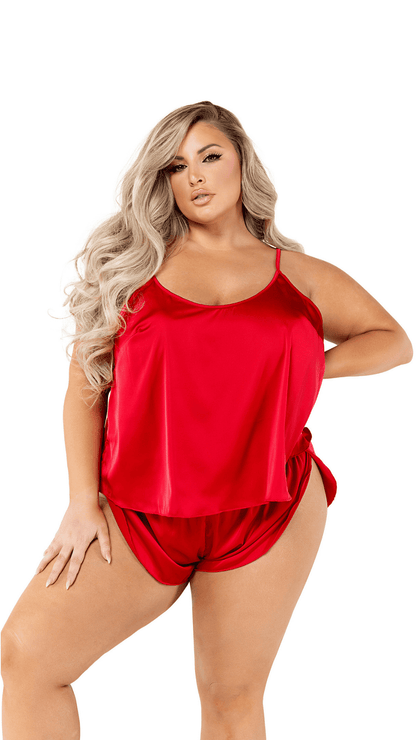 Naughty Kitten Clothing Soft Satin Tulip Short Set Black Red View Loungewear  Plus Size Lingerie Set