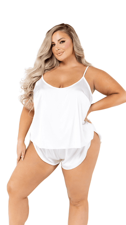 Naughty Kitten Clothing Soft Satin Tulip Short Set Black White View Loungewear  Plus Size Lingerie Set