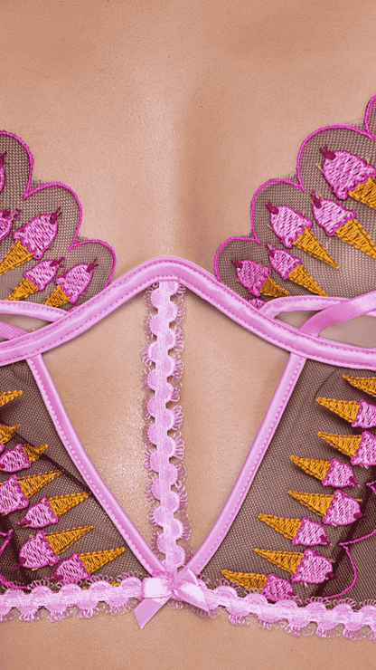 Naughty Kitten Strawberry Sherbet 2-Piece Bustier Short Set Front View Lingerie