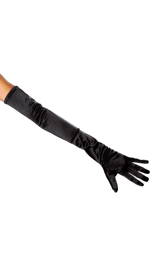  Naughty Kitten Clothing (4 Colours) Stretch Satin Gloves Black Front View Halloween Costume Accessories