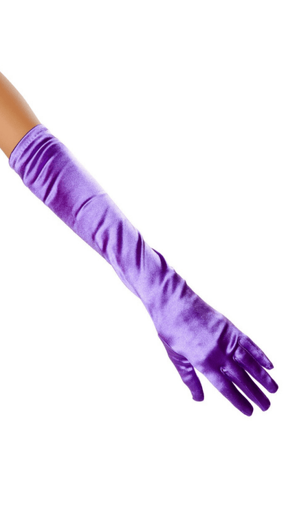 Naughty Kitten Clothing (4 Colours) Stretch Satin Gloves Purple Front View Halloween Costume Accessories