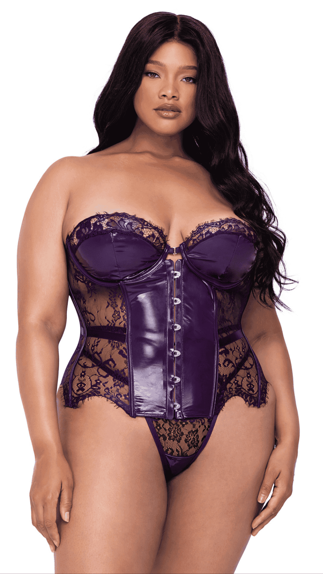 Naughty Kitten Clothing Sugar Plum 2-Piece Bustier Set Front View Plus Size Lingerie