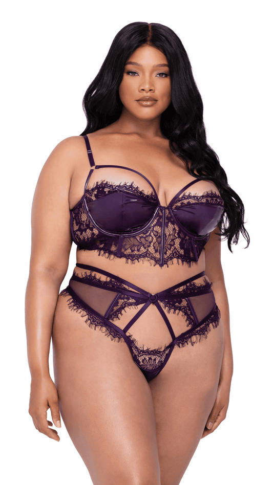 Naughty Kitten Clothing Sugar Plum 2-Piece High Waisted Set - Plus Size Front View Plus Size Lingerie