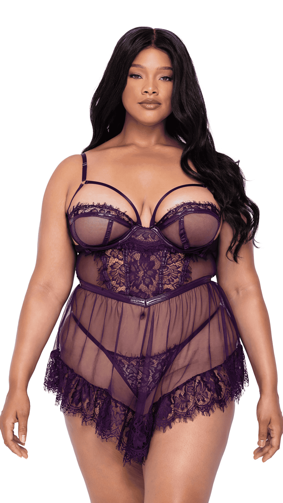 Naughty Kitten Clothing Sugar Plum Babydoll 2-Piece Set front View Plus Size Lingerie