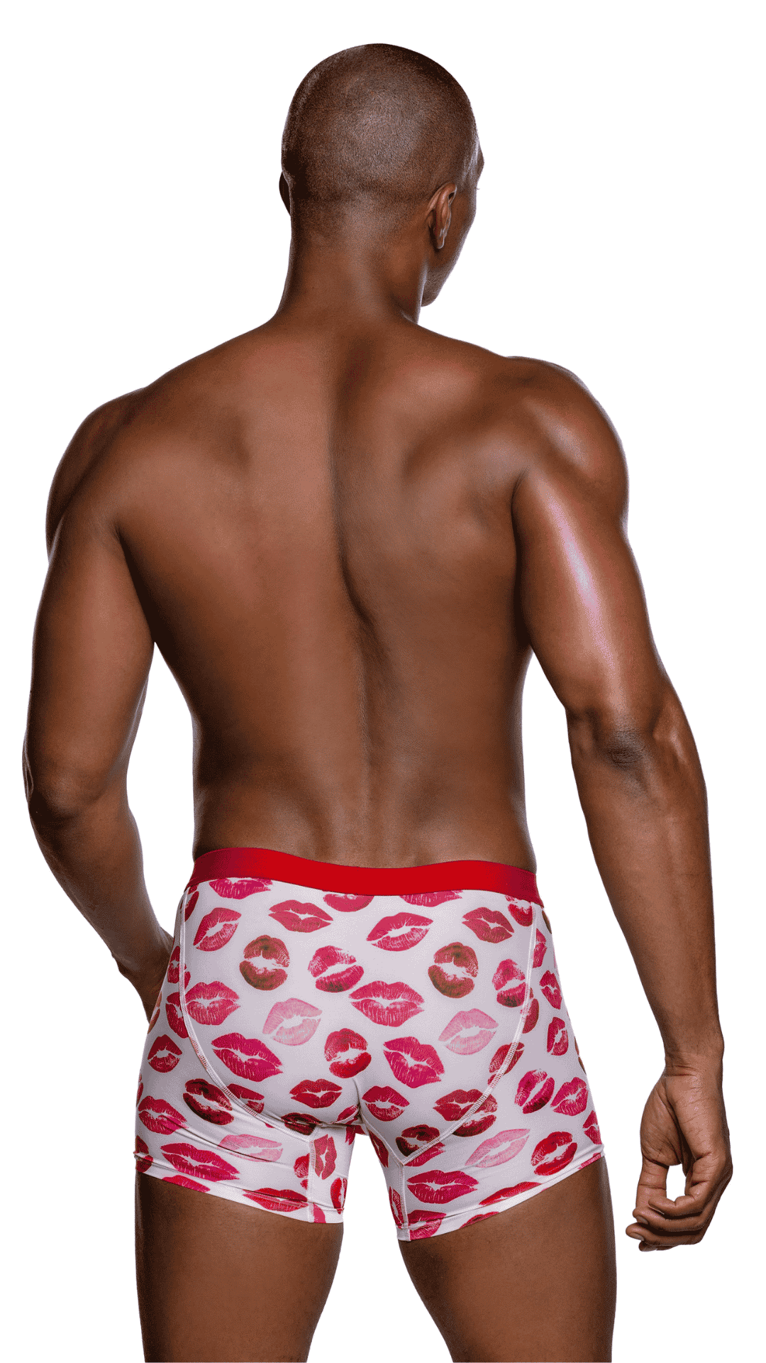 Sweet Smooch Boxer Briefs – soft modal knit men’s boxer briefs with “Kiss Me” logo elastic waistband, back view