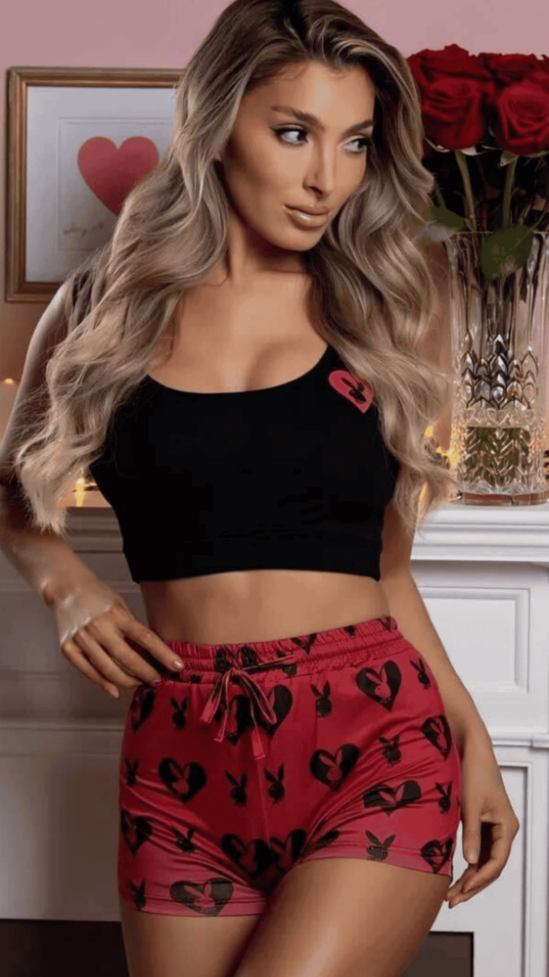 Naughty Kitten Clothing Sweetheart Bunny Lounge Short Set Front View Sleepwear 