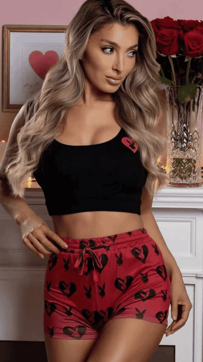 Naughty Kitten Clothing Sweetheart Bunny Lounge Short Set Front View Sleepwear 