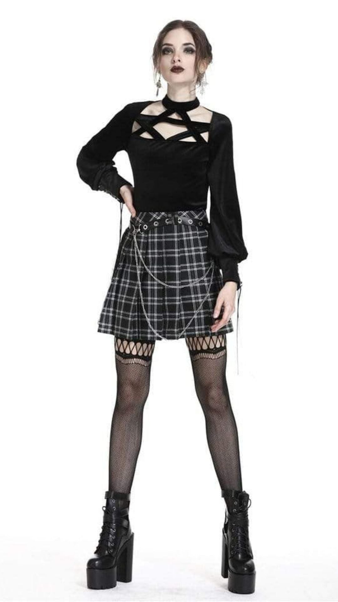 Naughty Kitten Clothing  Tartan & Starr Punk Skirt  Front View Gothic Alternative Women's fashion