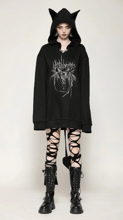 Naughty Kitten Clothing The Midnight Mischief Bat Hoodie Front View Women's Alternative Gothic Wear