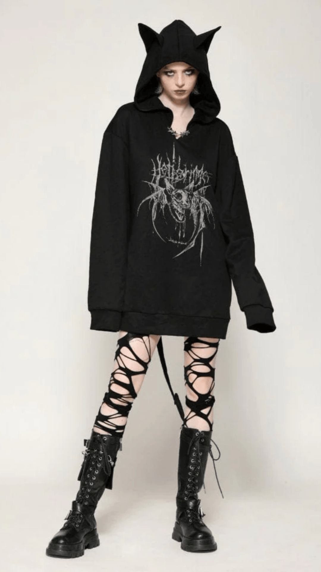 Naughty Kitten Clothing The Midnight Mischief Bat Hoodie Front View Women's Alternative Gothic Wear