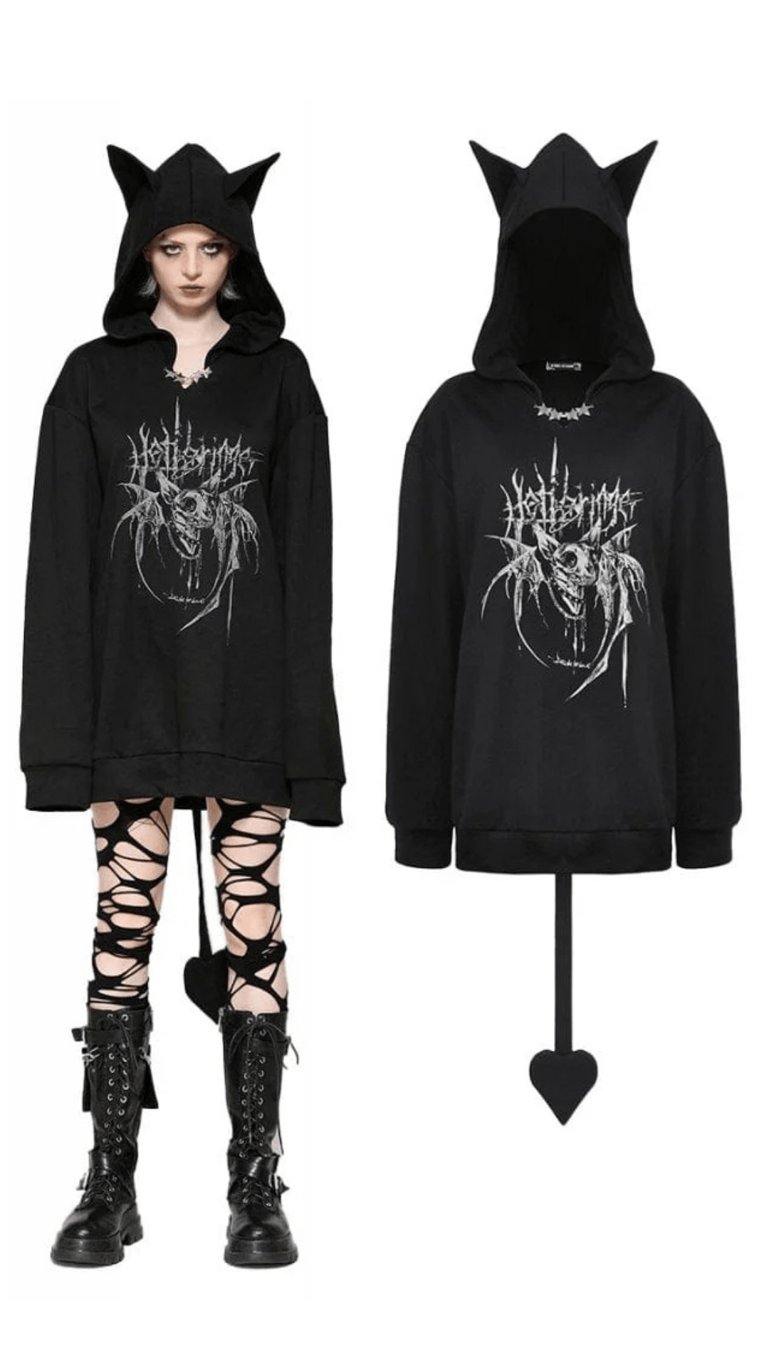 Naughty Kitten Clothing The Midnight Mischief Bat Hoodie Front View Women's Alternative Gothic Wear
