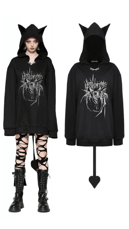 Naughty Kitten Clothing The Midnight Mischief Bat Hoodie Front View Women's Alternative Gothic Wear