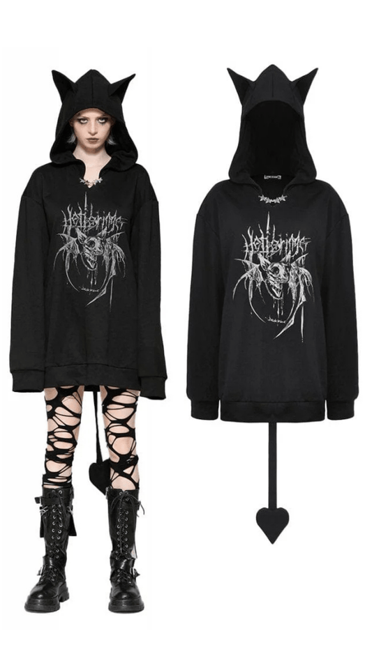 Naughty Kitten Clothing The Midnight Mischief Bat Hoodie Front View Women's Alternative Gothic Wear