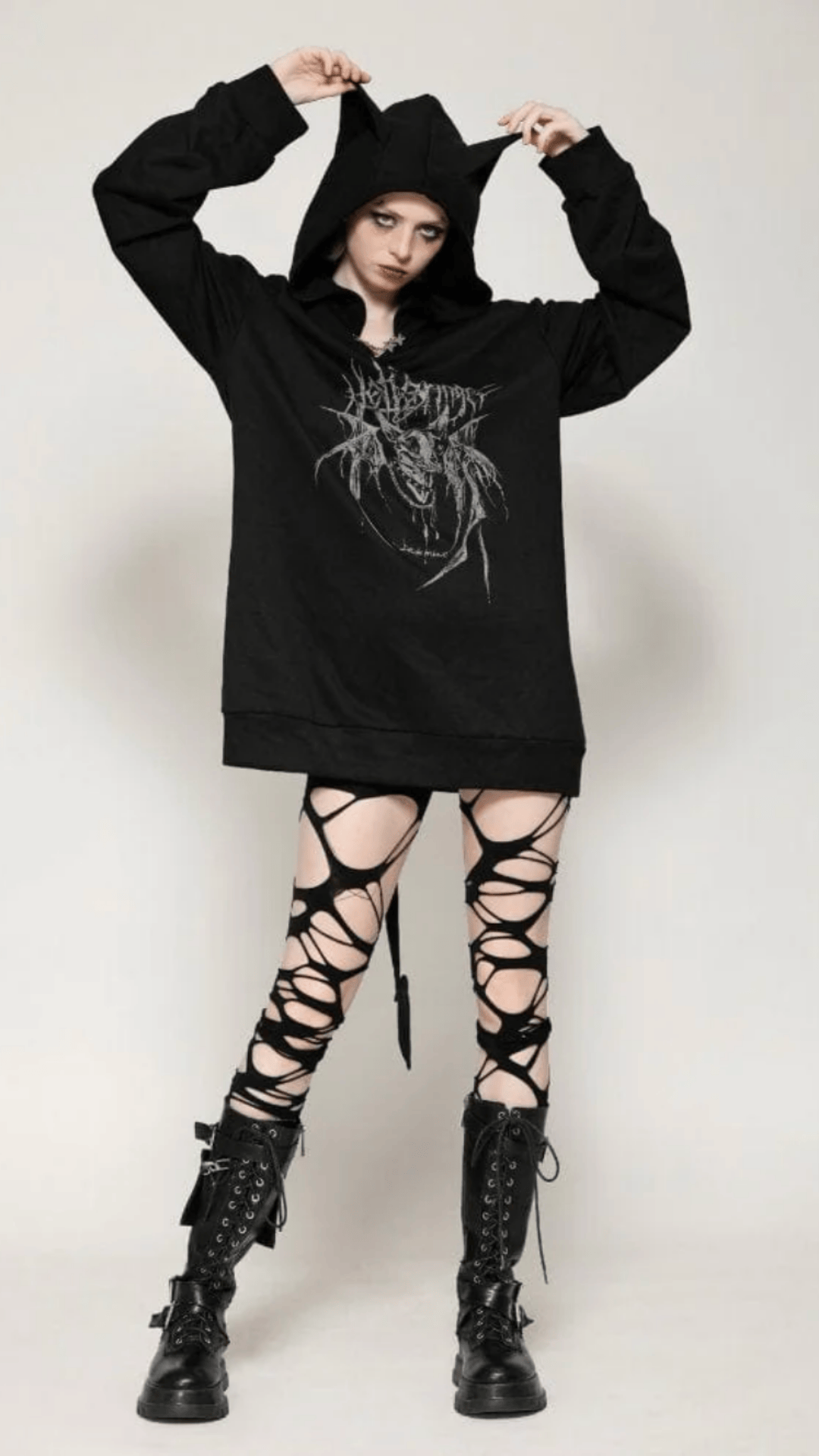 Naughty Kitten Clothing The Midnight Mischief Bat Hoodie Front View Women's Alternative Gothic Wear