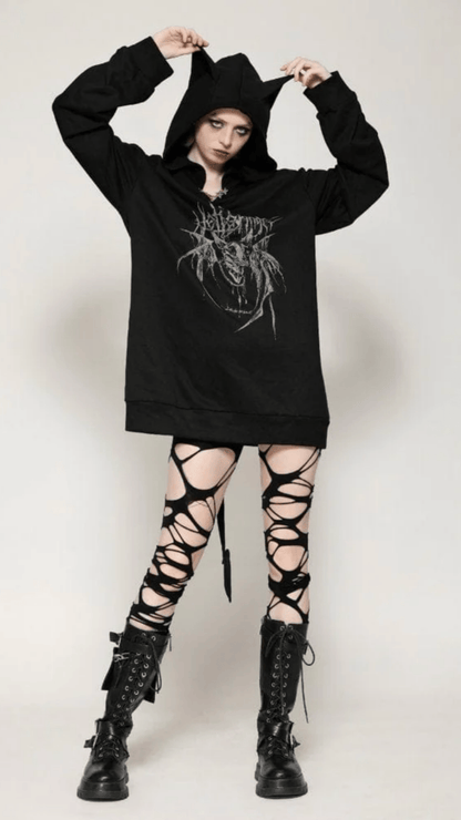 Naughty Kitten Clothing The Midnight Mischief Bat Hoodie Front View Women's Alternative Gothic Wear