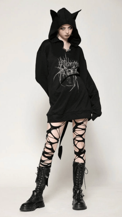 Naughty Kitten Clothing The Midnight Mischief Bat Hoodie Front View Women's Alternative Gothic Wear
