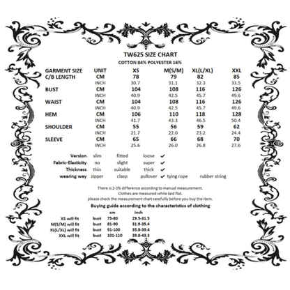 Naughty Kitten Clothing The Midnight Mischief Bat Hoodie  Women's Alternative Gothic Wear Size Chart