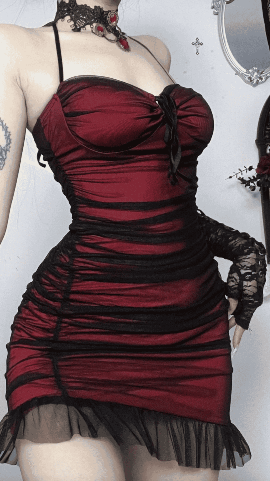 Naughty Kitten Clothing Crimson Obsession Dress Side View Alternative Gothic Women's Dress