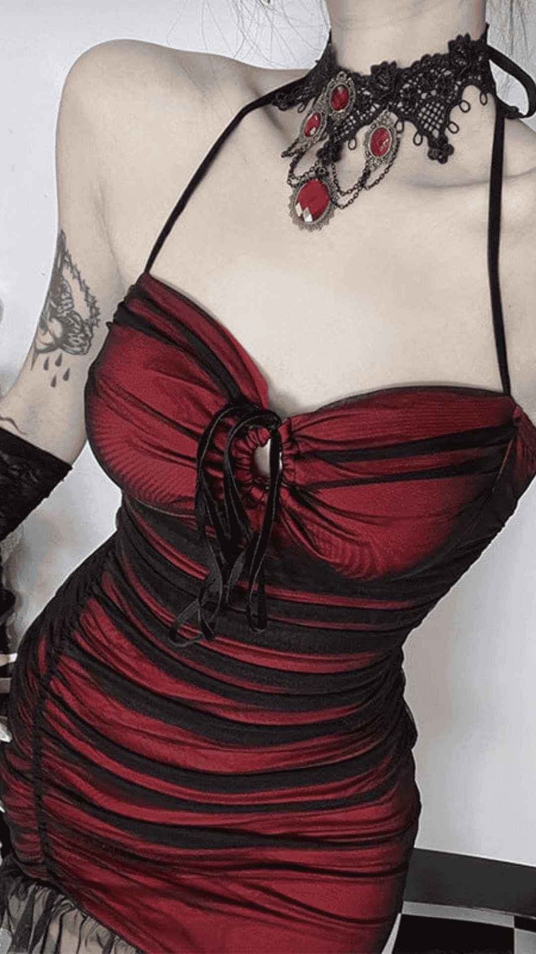 Naughty Kitten Clothing Crimson Obsession Dress Front View Alternative Gothic Women's Dress