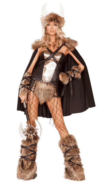 Naughty Kitten Viking Warrior Costume Front View Women's Halloween Costume