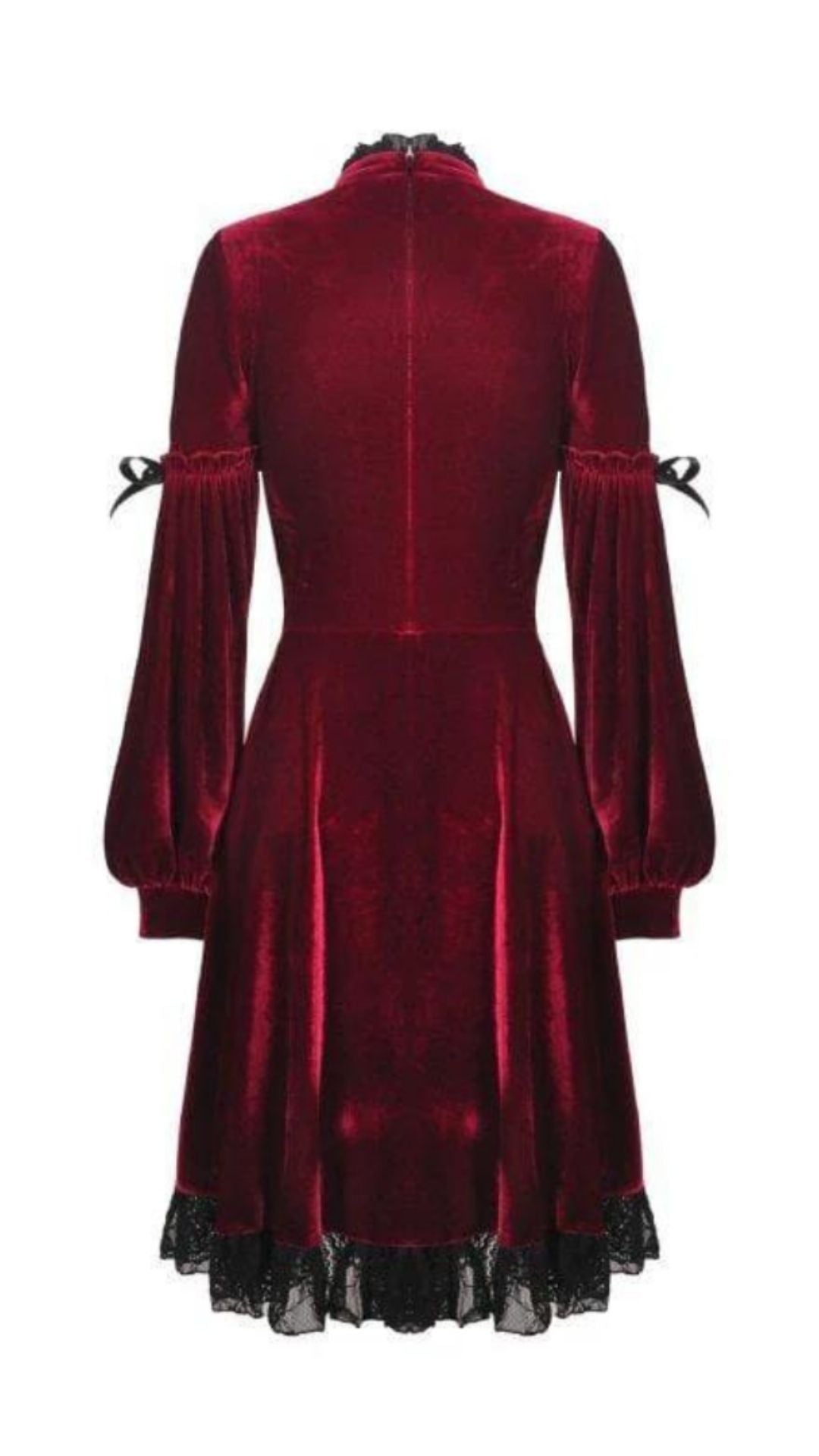 Naughty Kitten Clothing Women's Vintage Lace Collar Velvet Dresses Red Rear View Alternative Gothic Wear