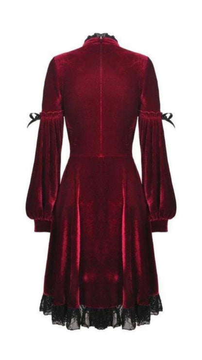Naughty Kitten Clothing Women's Vintage Lace Collar Velvet Dresses Red Rear View Alternative Gothic Wear