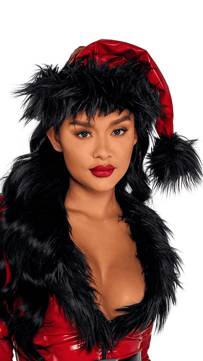 Naughty Kitten Christmas Costume Accessories Vinyl & Faux Fur Santa Hat Red Vinyl Black Fur
