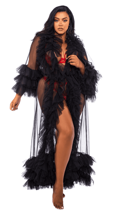 Naughty Kitten Clothing Voguish Glam Luxury Robe Front View Black Women's Lingerie Queen Plus Size