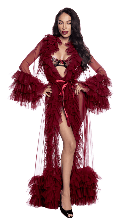 Naughty Kitten Clothing Voguish Glam Luxury Robe Front View Merlot Women's Lingerie 