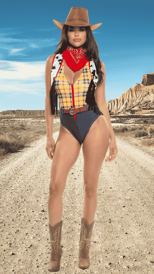 Naughty Kitten Clothing Western Story Playmate Costume front View Women's Cowgirl Halloween Costume