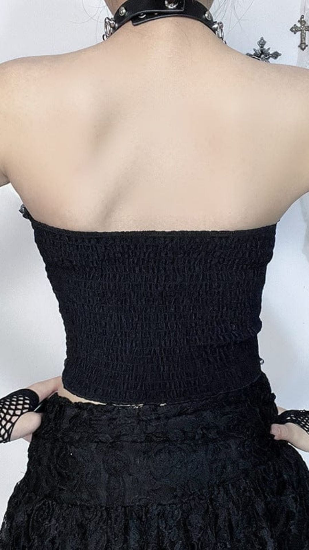 Naughty Kitten Clothing Women's Gothic Cross Chain Lace Bustier Rear View Alternative Gothic Women's Fashion