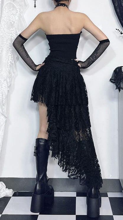 Naughty Kitten Clothing Women's Gothic Cross Chain Lace Bustier Rear View Alternative Gothic Women's Fashion