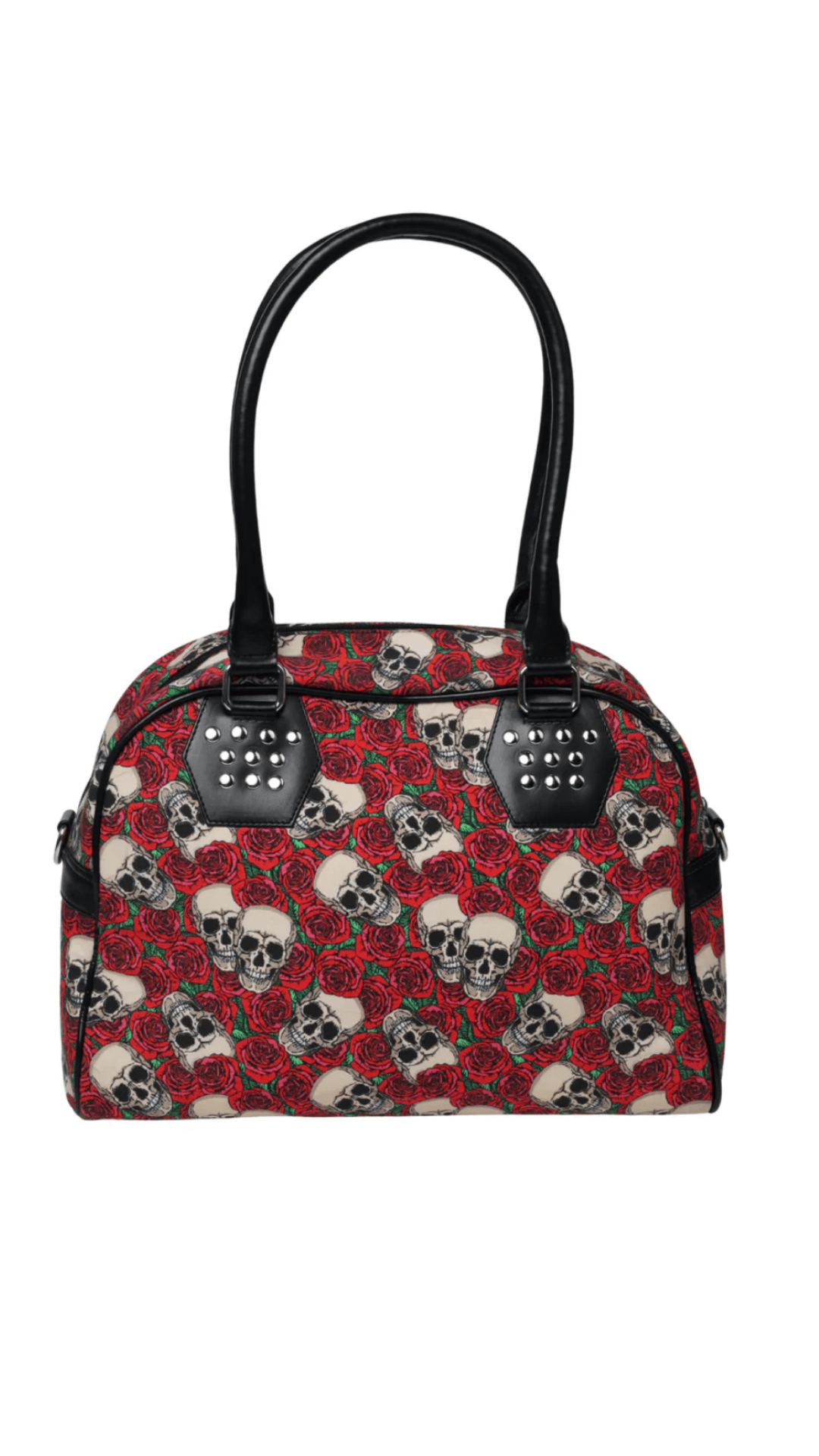 Naughty Kitten Clothing Ziggy Skull and Rose Handbag Front View Handbag Accessories