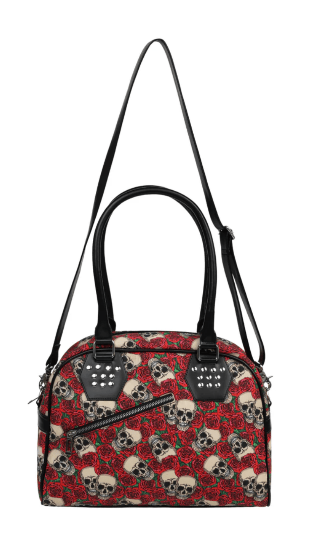 Naughty Kitten Clothing Ziggy Skull and Rose Handbag Front View Handbag Accessories