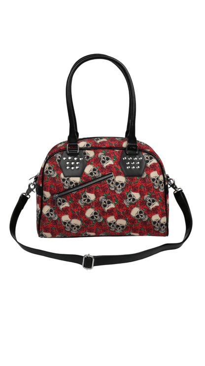 Naughty Kitten Clothing Ziggy Skull and Rose Handbag Front View Handbag Accessories