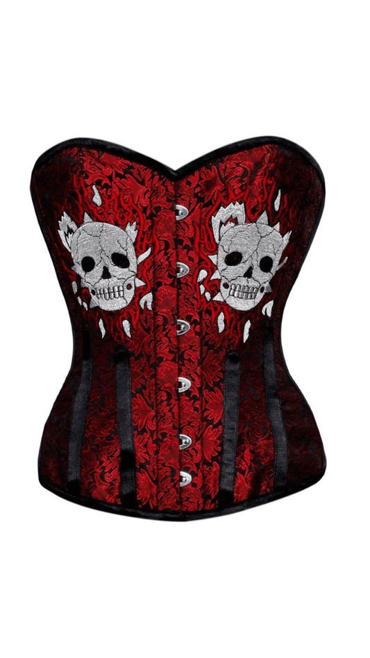 Calista Brocade Skull Corset Front View - Naughty Kitten Clothing