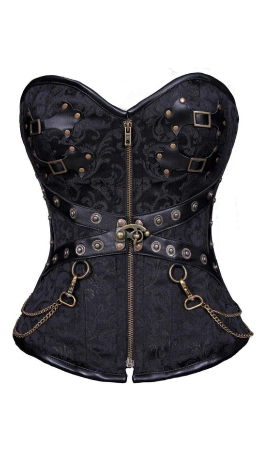 Naughty Kitten Clothing Onyx Brocade Deluxe Corset Front View