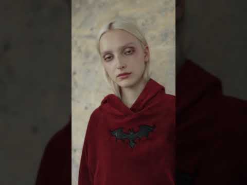 Naughty Kitten Clothing Bat Pattern Velvet Witch Short Hoodies Red Front View Alternative Gothic fashion Video