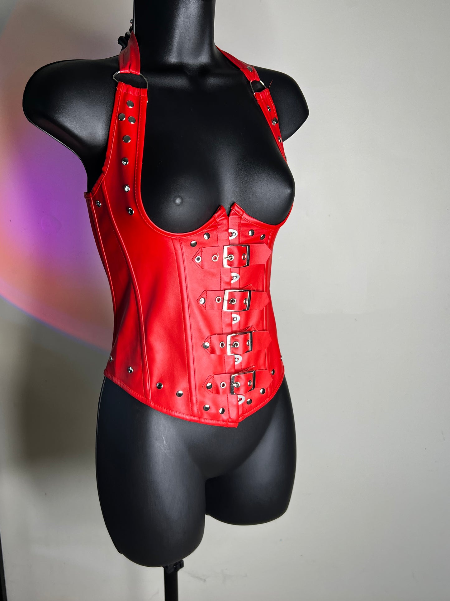 Naughty Kitten Maddy Halter Underbust Corset Red Front Mannequin View