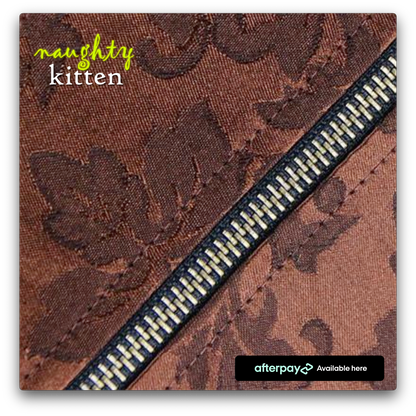 Naughty Kitten Kyra Zipper Full Bodice Corset Brown Zipper close up View