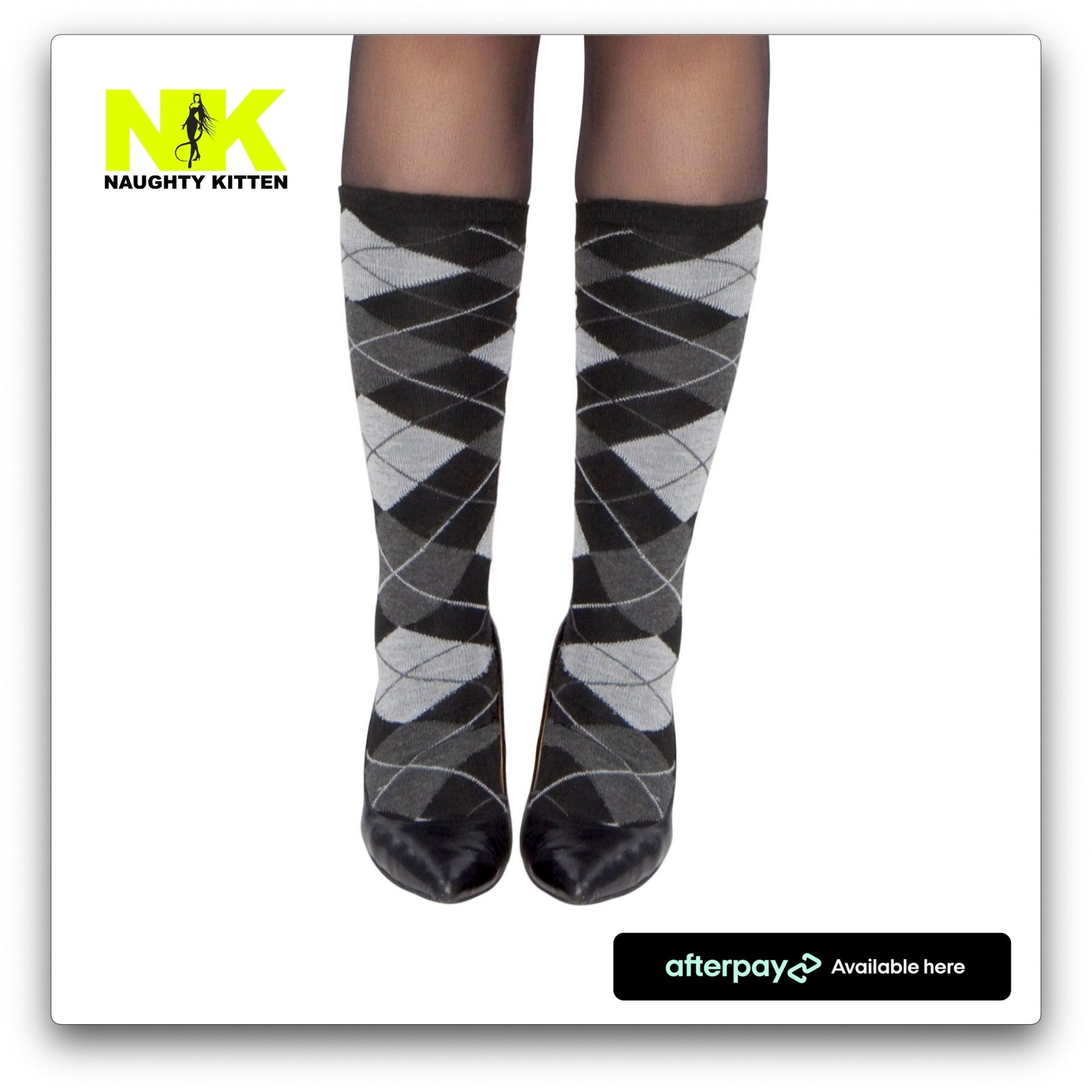Black & Grey Argyle Socks - Naughty Kitten Clothing