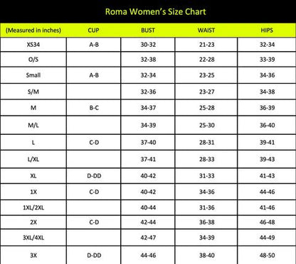 Naughty Kitten Roma Women's Size Chart